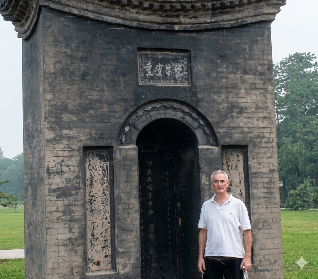 Gordon Muir at Chen Fa-ke's tomb, Chen Village